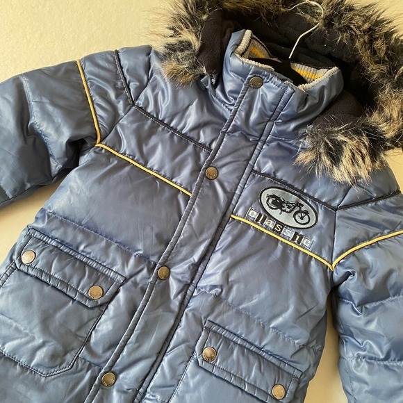 Pumpkin Patch Boy's Age 12-18 Mo Zip Up Puffer Jacket Faux Fur Detachable Hood - Picture 1 of 10